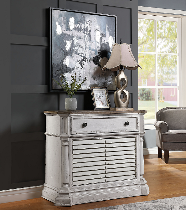 York Shire Antique White & Dark Charcoal Chest (2 Shutter Doors) - ATL FURNITURE