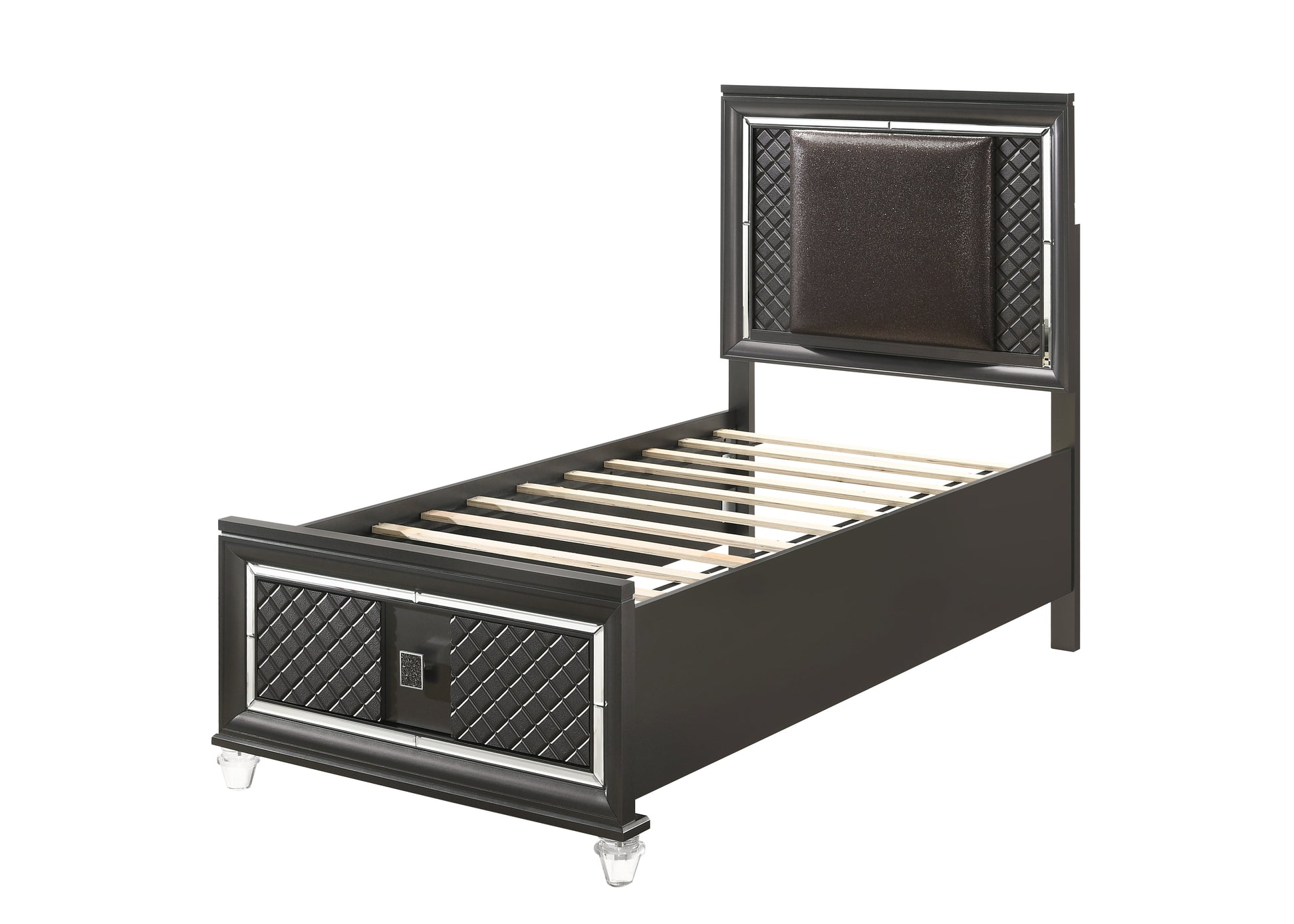 Sawyer PU & Metallic Gray Twin Bed (Storage - 1 Drw) - ATL FURNITURE