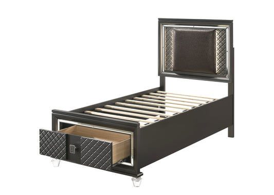 Sawyer PU & Metallic Gray Full Bed (Storage - 2 Drw) - ATL FURNITURE