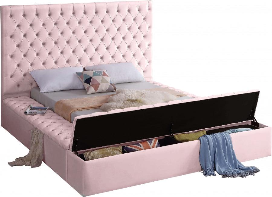 Bliss Velvet Queen Bed In Pink - ATL FURNITURE