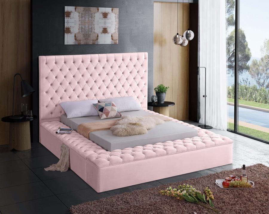 Bliss Velvet Queen Bed In Pink - ATL FURNITURE