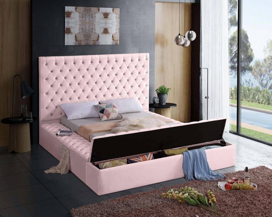 Bliss Velvet Queen Bed In Pink - ATL FURNITURE