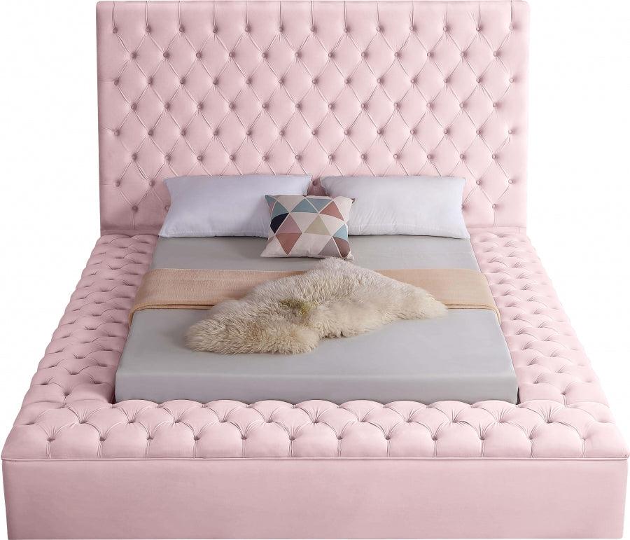 Bliss Velvet Queen Bed In Pink - ATL FURNITURE