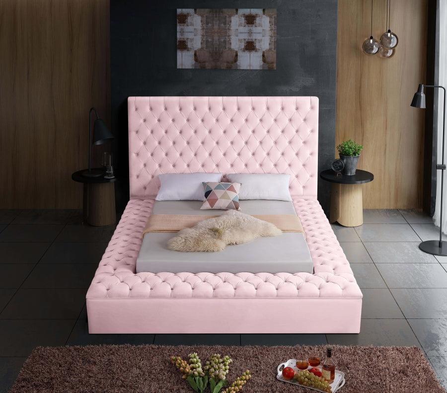 Bliss Velvet Queen Bed In Pink - ATL FURNITURE