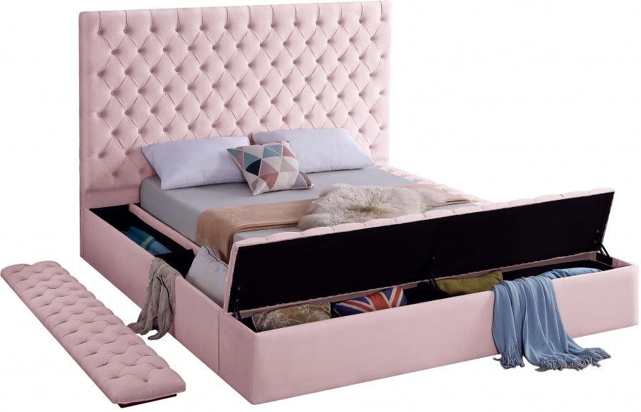 Bliss Velvet Queen Bed In Pink - ATL FURNITURE