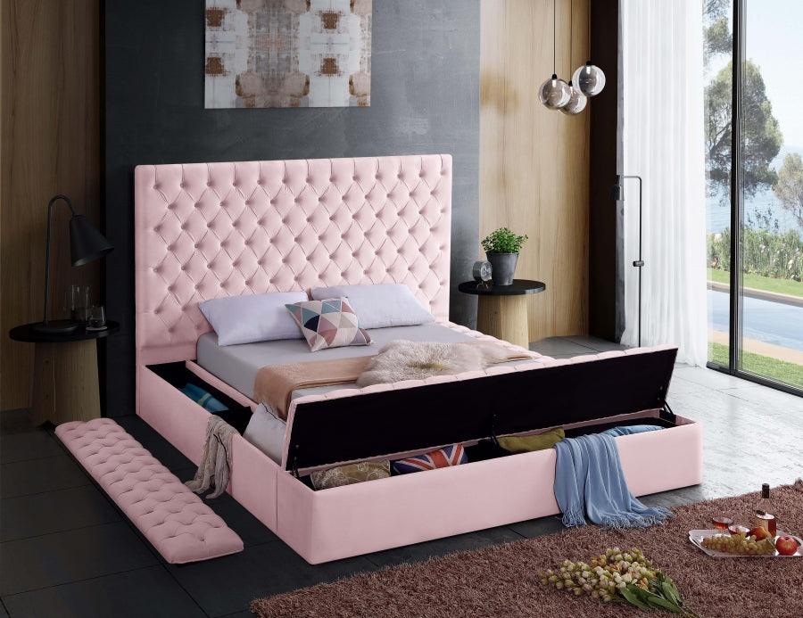 Bliss Velvet Queen Bed In Pink - ATL FURNITURE