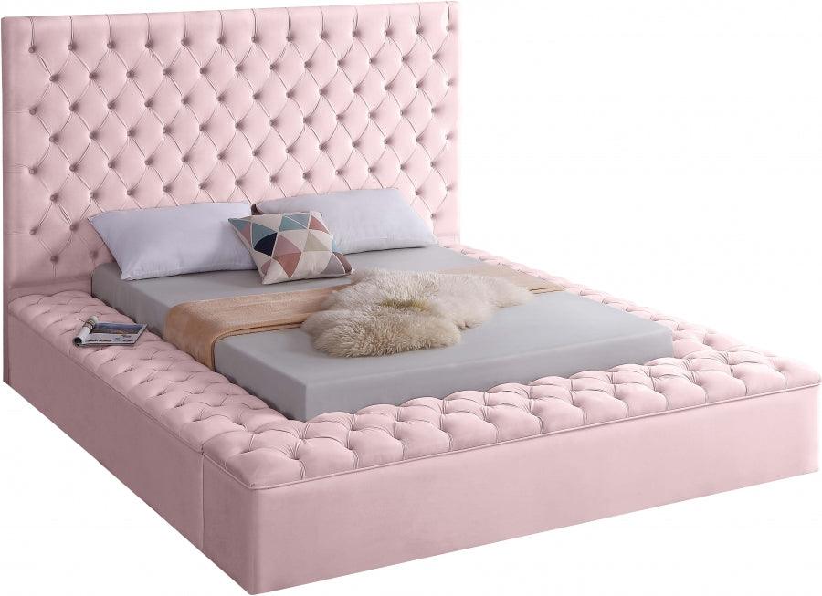 Bliss Velvet Queen Bed In Pink - ATL FURNITURE