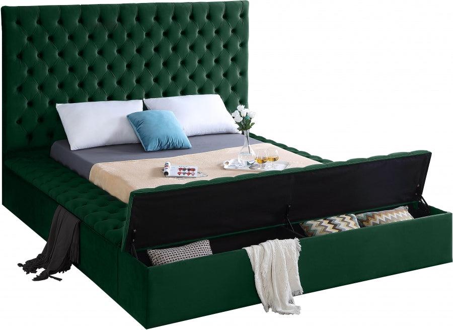 Bliss Velvet Queen Bed In Green - ATL FURNITURE