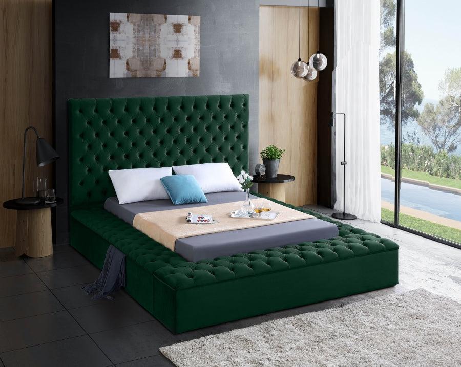 Bliss Velvet King Bed In Green - ATL FURNITURE