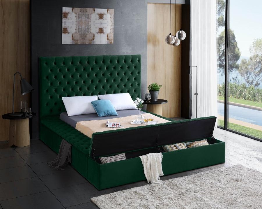 Bliss Velvet King Bed In Green - ATL FURNITURE
