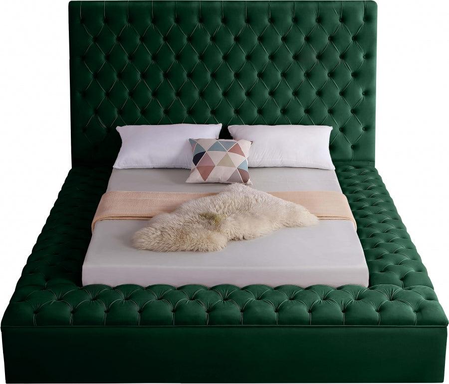 Bliss Velvet King Bed In Green - ATL FURNITURE
