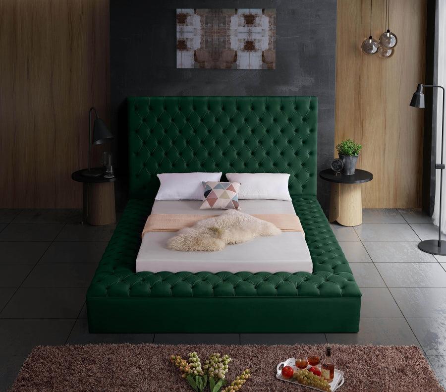 Bliss Velvet Queen Bed In Green - ATL FURNITURE