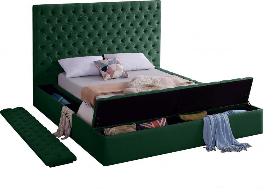 Bliss Velvet King Bed In Green - ATL FURNITURE