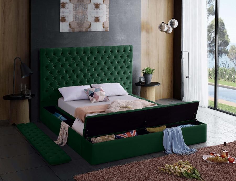 Bliss Velvet Queen Bed In Green - ATL FURNITURE