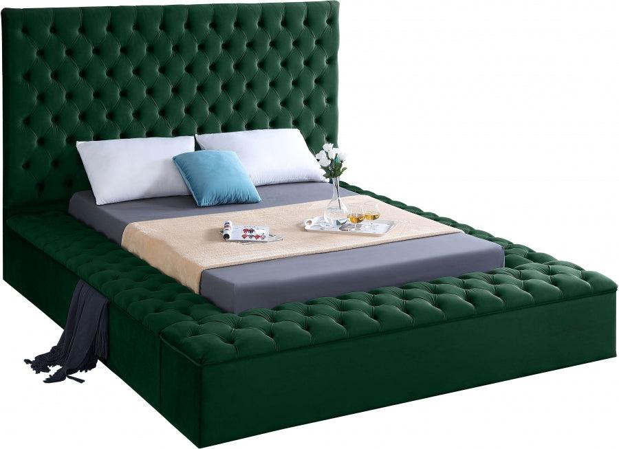 Bliss Velvet Queen Bed In Green - ATL FURNITURE