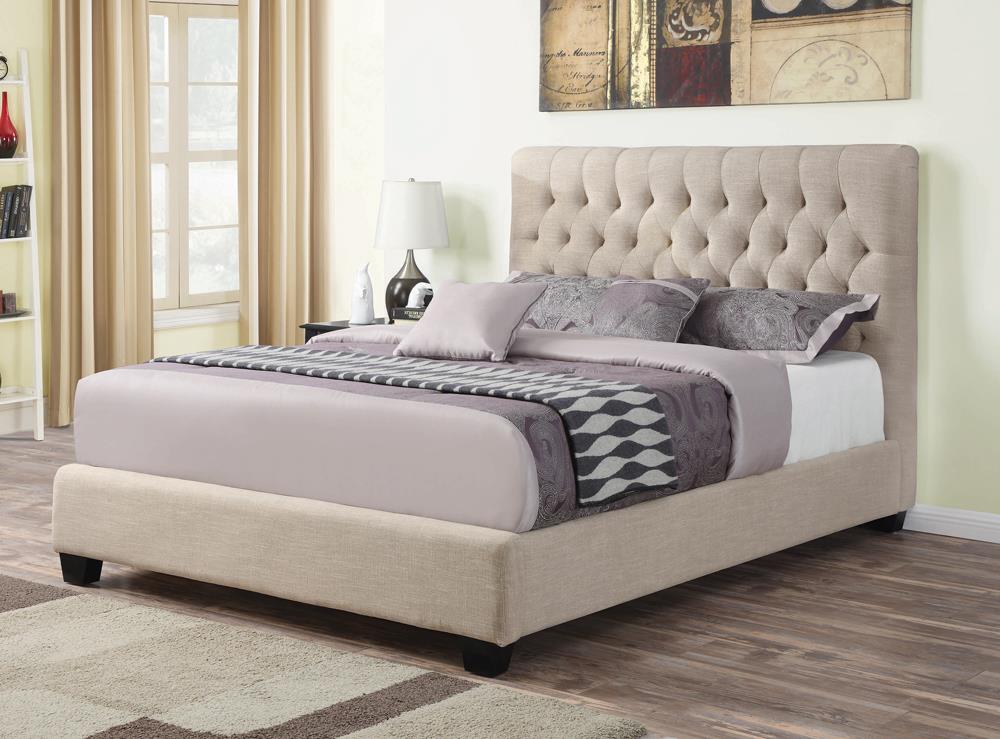 Chloe Transitional Oatmeal Upholstered Full Bed - ATL FURNITURE