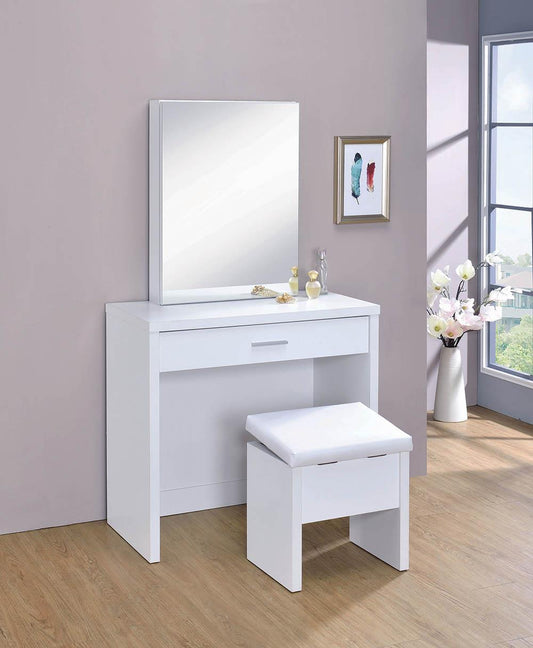 G300290 Contemporary White Vanity and Upholstered Stool Set - ATL FURNITURE