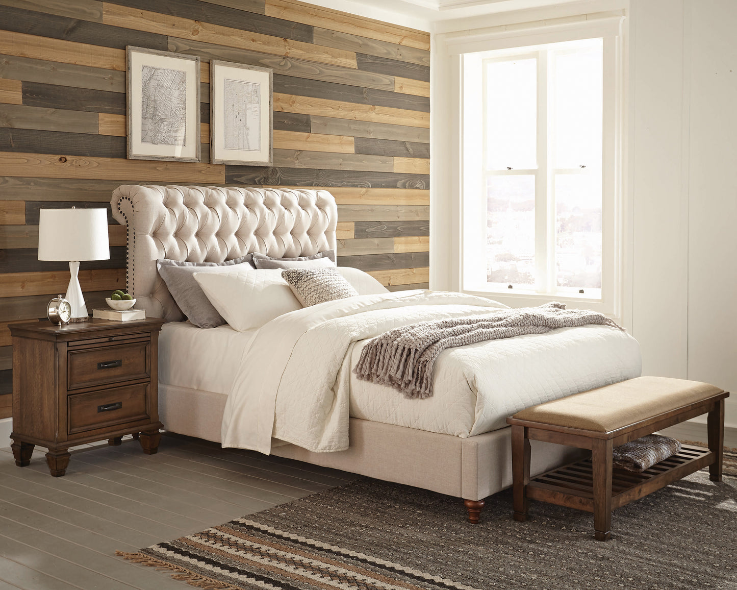 Devon 57-inch Upholstered Full Panel Bed Beige