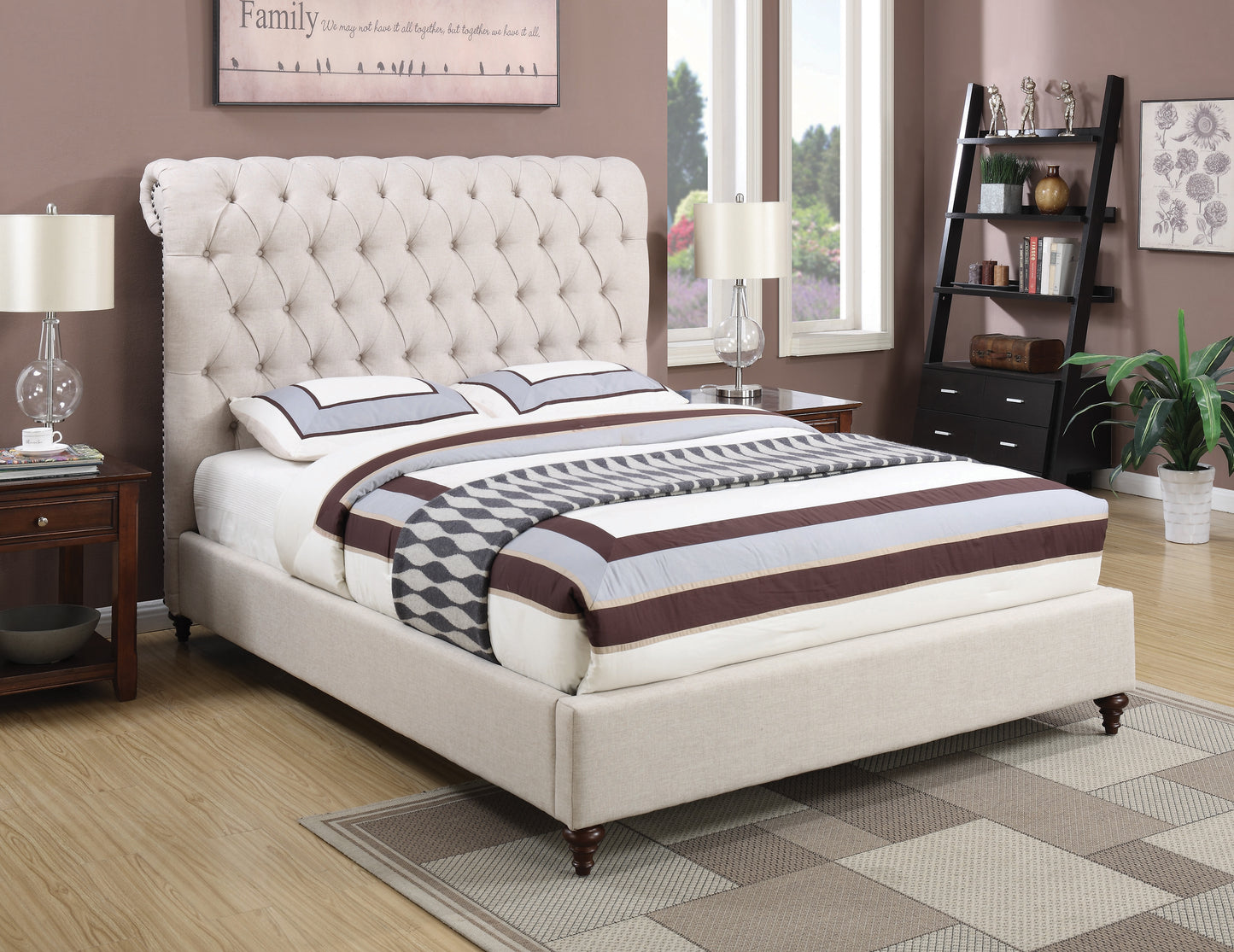 Devon Tufted Upholstered Queen Bed Beige