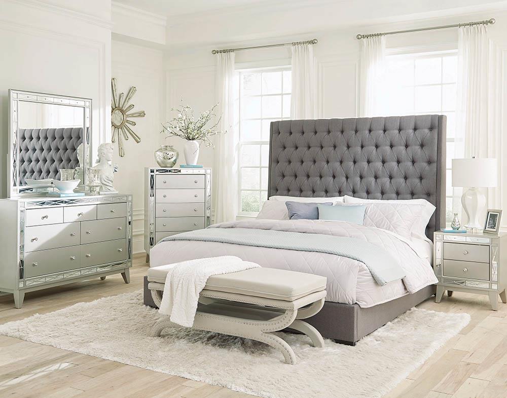 Camille Grey Upholstered King Bed - ATL FURNITURE