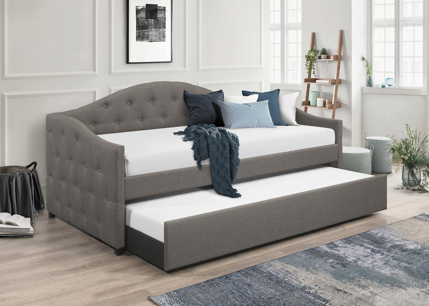 Sadie Upholstered Twin Daybed with Trundle Grey
