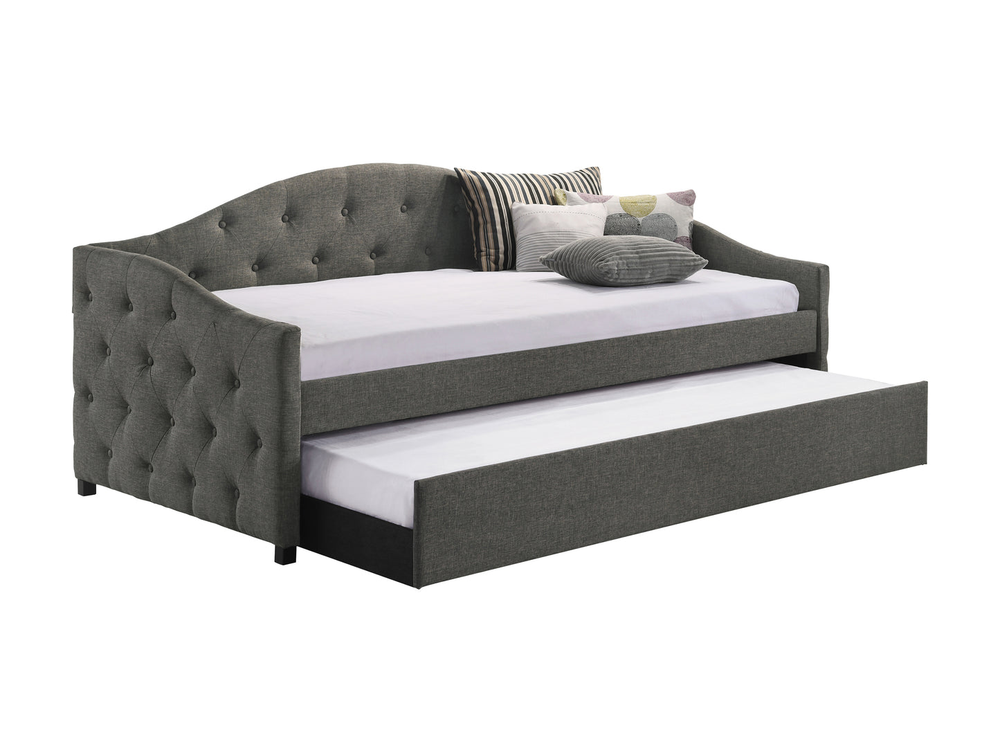 Sadie Upholstered Twin Daybed with Trundle Grey