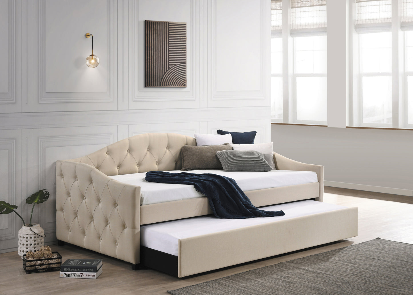 Sadie Upholstered Twin Daybed with Trundle Taupe
