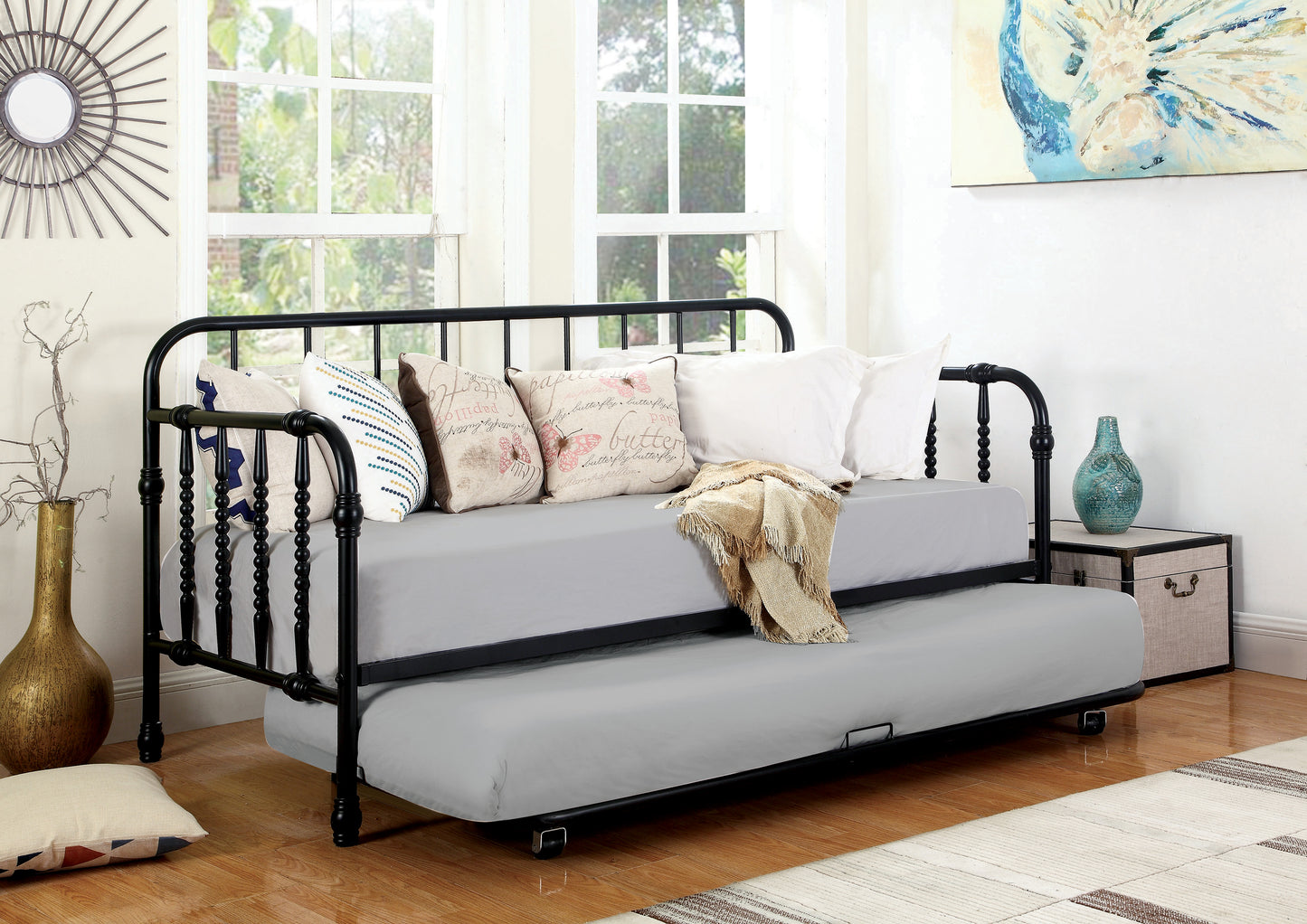 Marina Metal Twin Daybed with Trundle Black