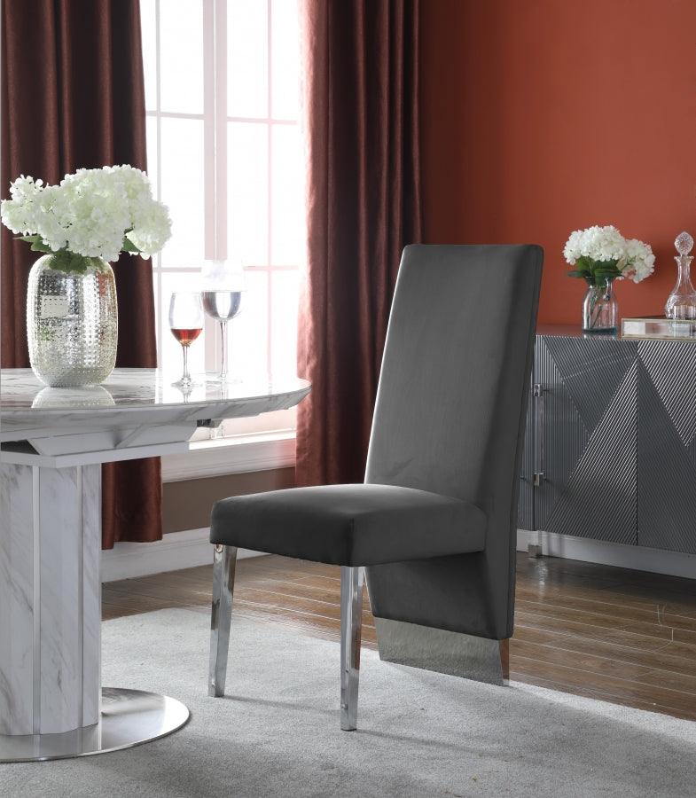 Meridian Furniture - Porsha Velvet Dining Chair Set Of 2 In Grey - 756Grey-C - ATL FURNITURE