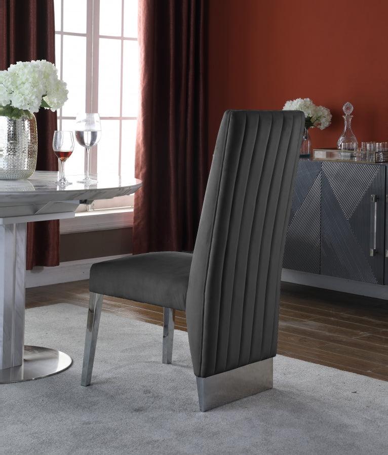 Meridian Furniture - Porsha Velvet Dining Chair Set Of 2 In Grey - 756Grey-C - ATL FURNITURE