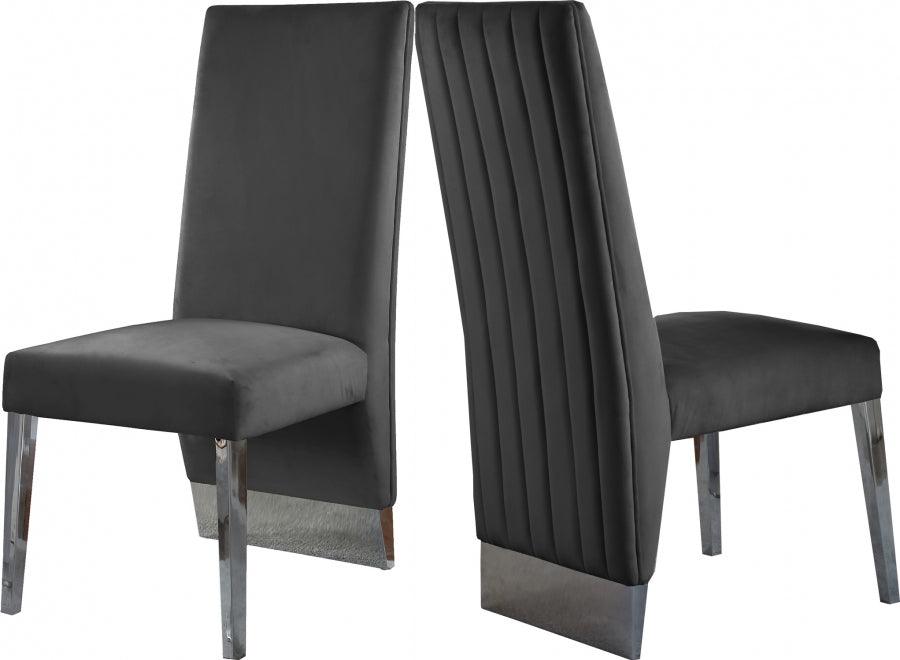 Meridian Furniture - Porsha Velvet Dining Chair Set Of 2 In Grey - 756Grey-C - ATL FURNITURE