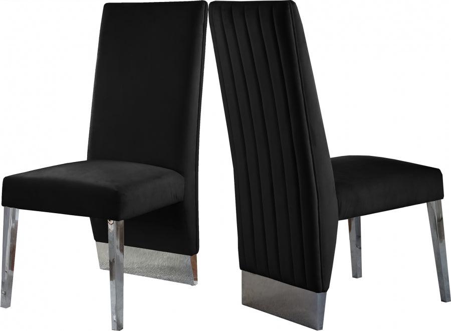 Meridian Furniture - Porsha Velvet Dining Chair Set Of 2 In Black - 756Black-C - ATL FURNITURE