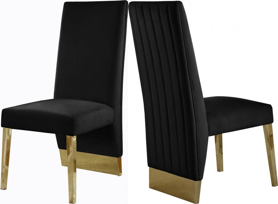 Meridian Furniture - Porsha Velvet Dining Chair Set Of 2 In Black - 755Black-C - ATL FURNITURE