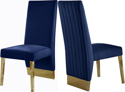 Meridian Furniture - Porsha Velvet Dining Chair Set Of 2 In Navy - 755Navy-C - ATL FURNITURE