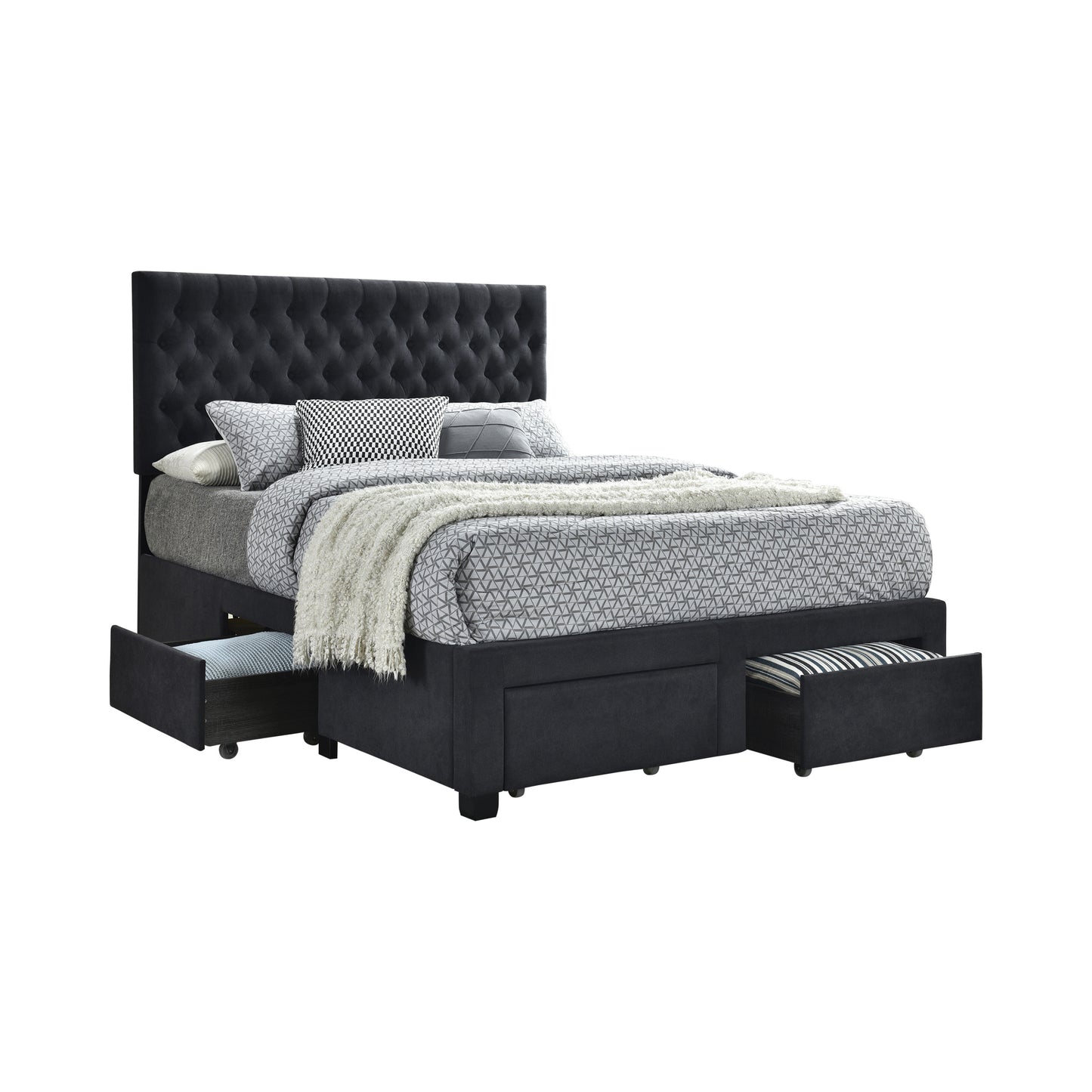 Soledad Upholstered Eastern King Storage Panel Bed Grey