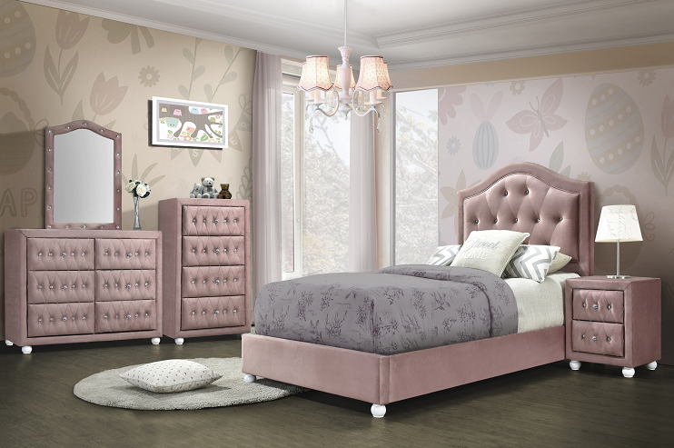 Reggie Pink Fabric Twin Bed - ATL FURNITURE