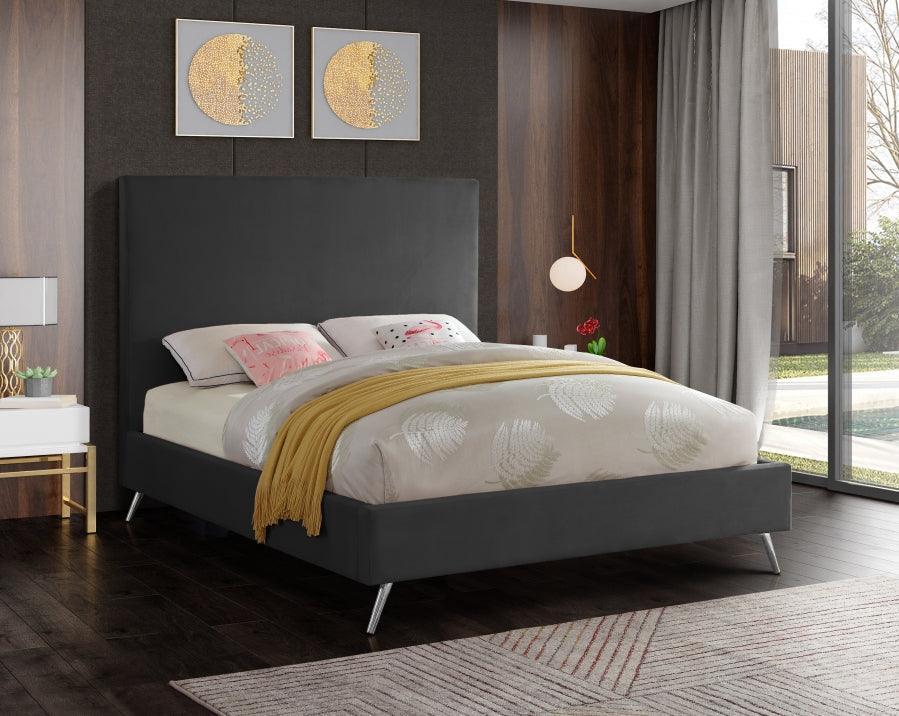 Meridian Furniture - Jasmine Velvet Queen Bed In Grey - Jasminegrey-Q - ATL FURNITURE