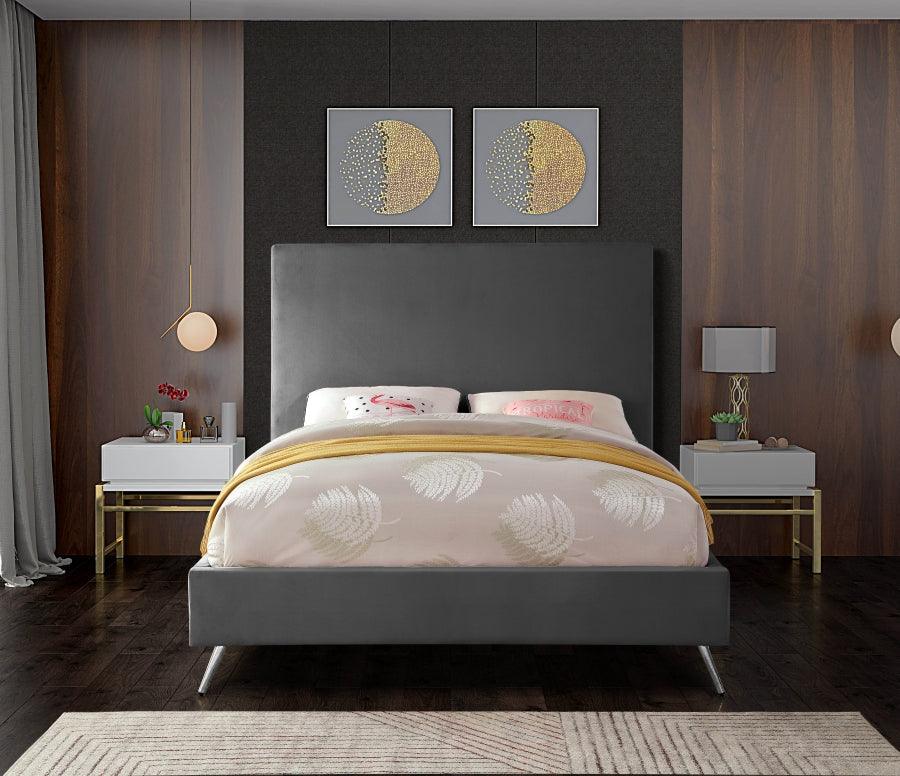 Meridian Furniture - Jasmine Velvet Queen Bed In Grey - Jasminegrey-Q - ATL FURNITURE