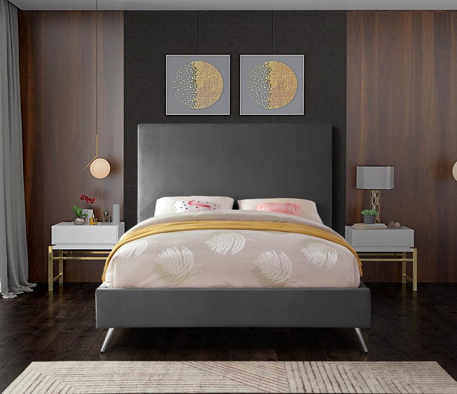 Jasmine Velvet King Bed In Grey - Jasminegrey-K - ATL FURNITURE