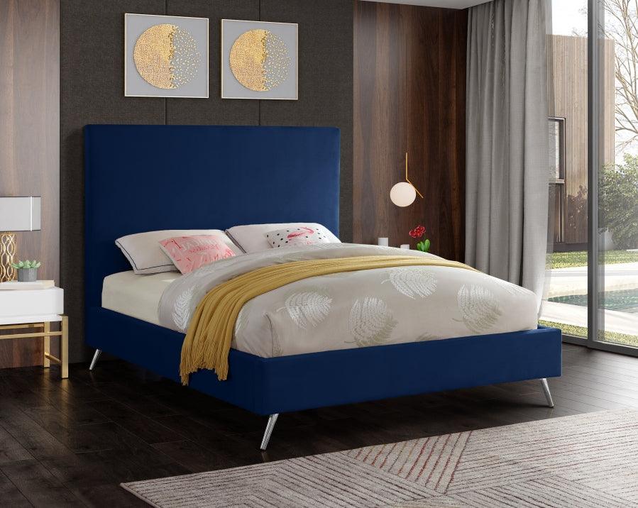 Meridian Furniture - Jasmine Velvet Queen Bed In Navy - Jasminenavy-Q - ATL FURNITURE