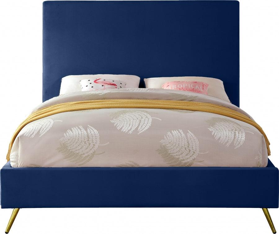 Meridian Furniture - Jasmine Velvet Queen Bed In Navy - Jasminenavy-Q - ATL FURNITURE