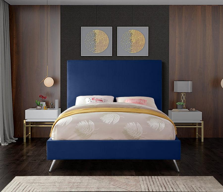 Meridian Furniture - Jasmine Velvet Queen Bed In Navy - Jasminenavy-Q - ATL FURNITURE