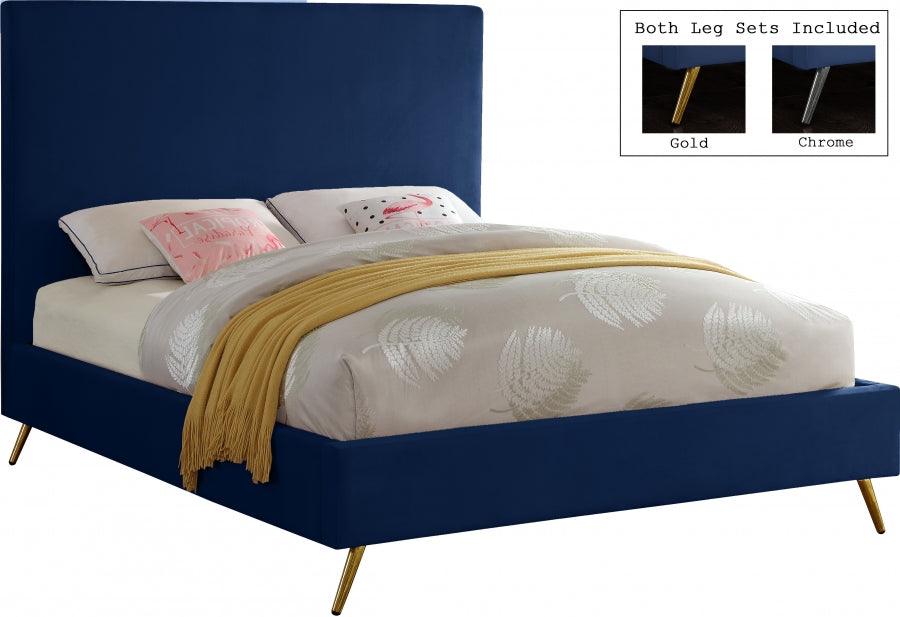 Meridian Furniture - Jasmine Velvet Queen Bed In Navy - Jasminenavy-Q - ATL FURNITURE