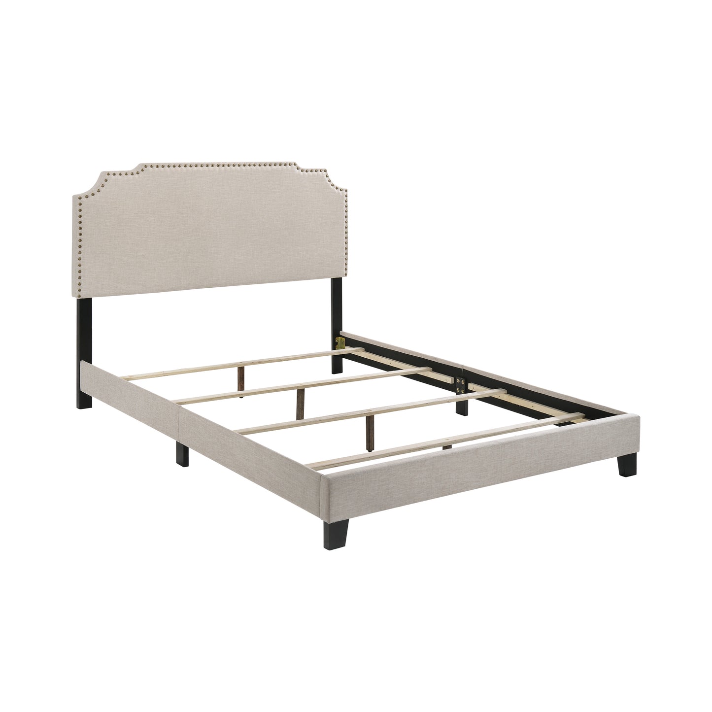 Tamarac Upholstered Nailhead Queen Bed Beige
