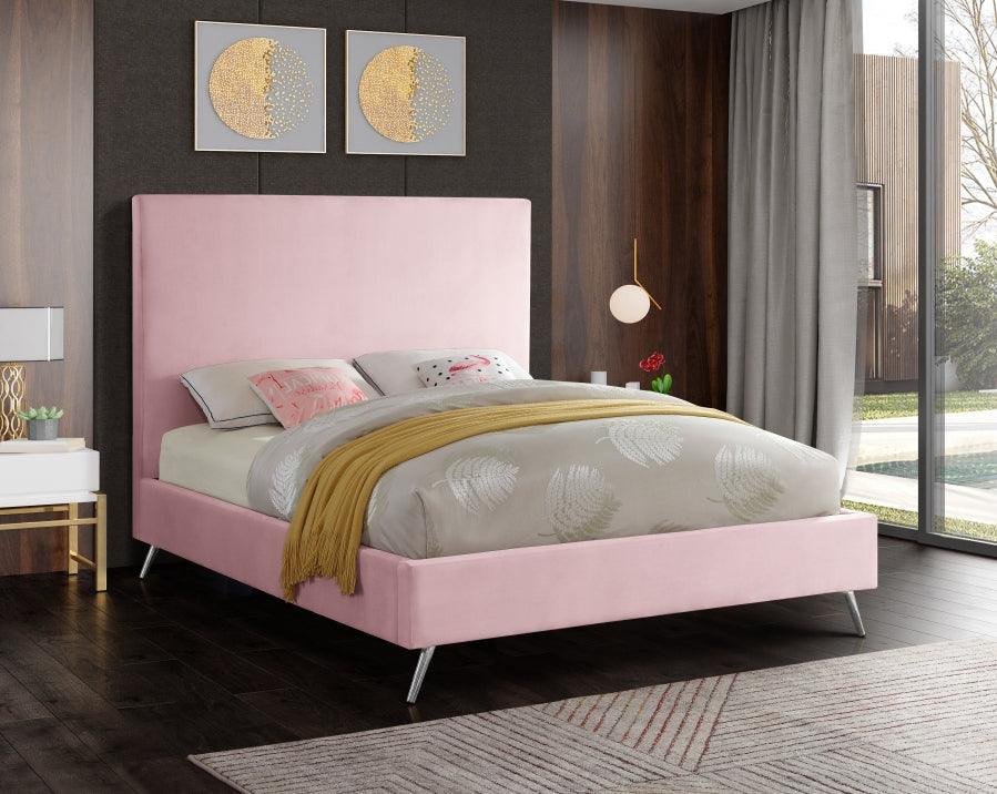 Meridian Furniture - Jasmine Velvet Queen Bed In Pink - Jasminepink-Q - ATL FURNITURE