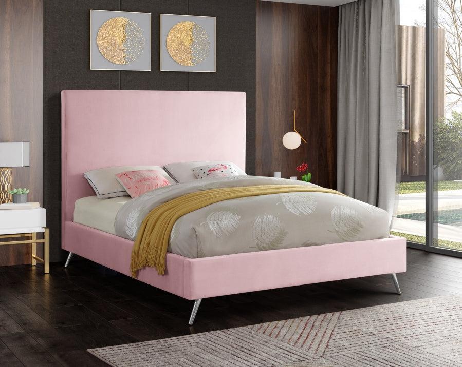 Jasmine Velvet King Bed In Pink - Jasminepink-K - ATL FURNITURE