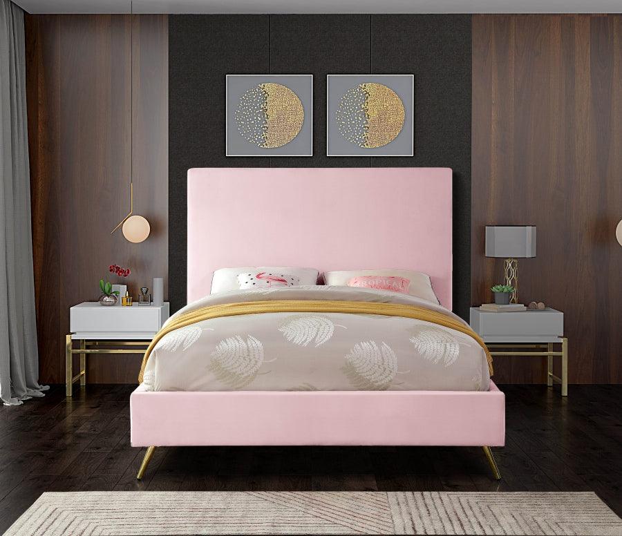 Jasmine Velvet King Bed In Pink - Jasminepink-K - ATL FURNITURE