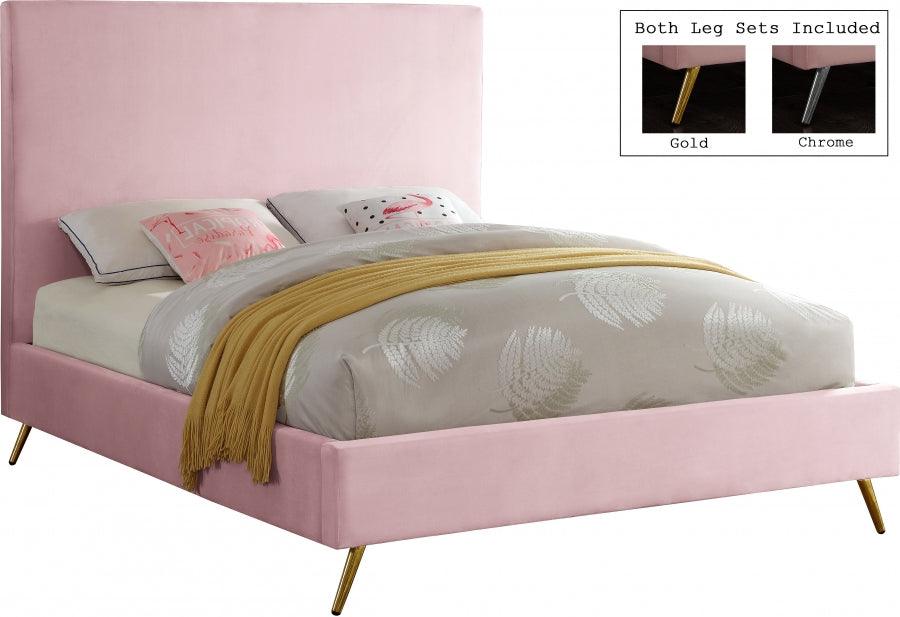 Jasmine Velvet King Bed In Pink - Jasminepink-K - ATL FURNITURE