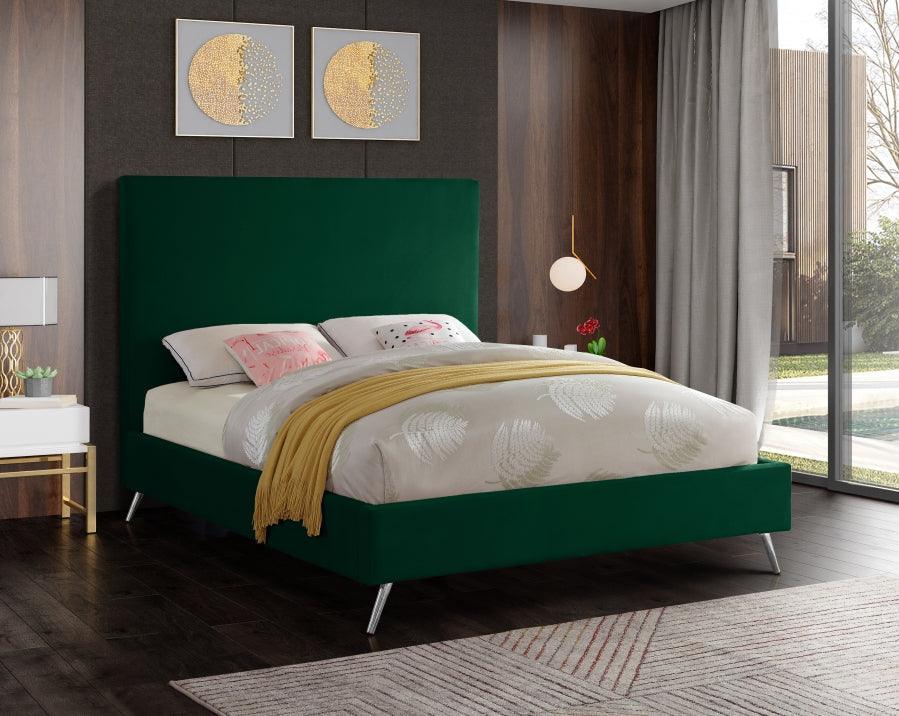 Meridian Furniture - Jasmine Velvet Queen Bed In Green - Jasminegreen-Q - ATL FURNITURE