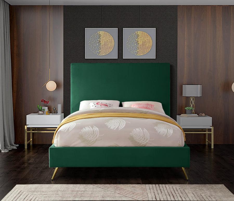 Jasmine Velvet King Bed In Green - Jasminegreen-K - ATL FURNITURE